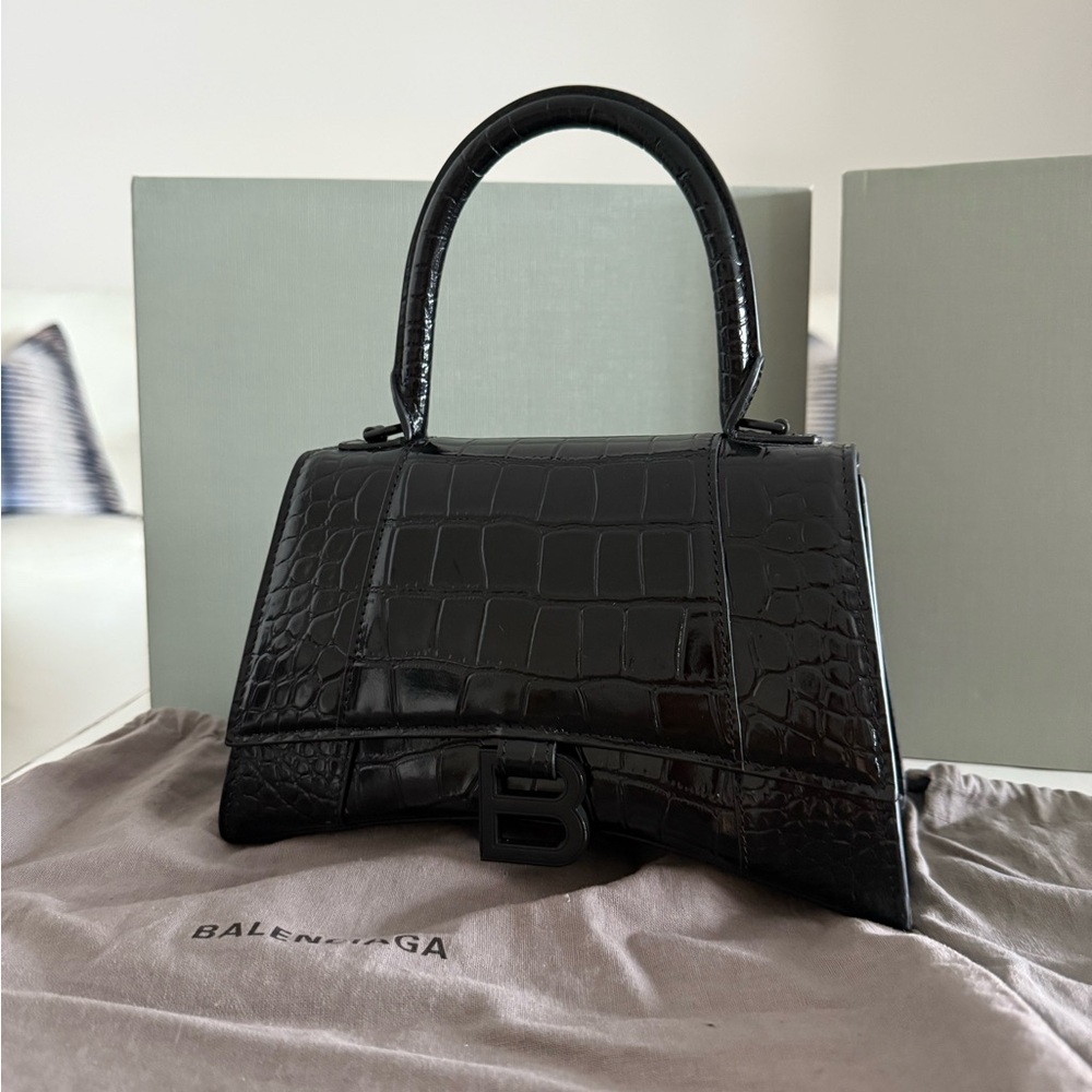Balenciaga Black Croc-Embossed Handbag